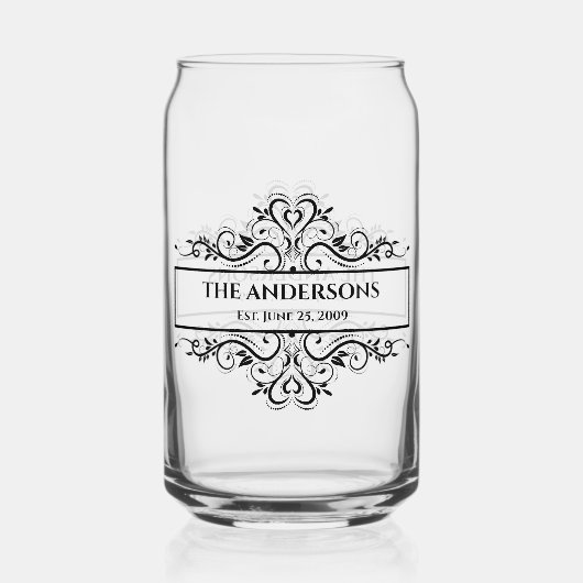 Verziert Datum der Monogramm-Familie Dosenglas (Rückseite)