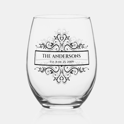 Verziert Datum der Monogramm-Familie Weinglas Ohne Stiel (Vorderseite)