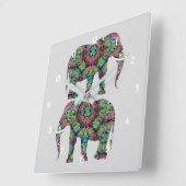 Verziert dekoriertes indisches Elefantendesign Quadratische Wanduhr (Winkel)