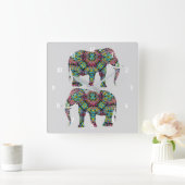 Verziert dekoriertes indisches Elefantendesign Quadratische Wanduhr (Zuhause)