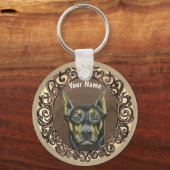 Verziert Doberman individuelle Name Schlüsselanhänger (Vorderseite)