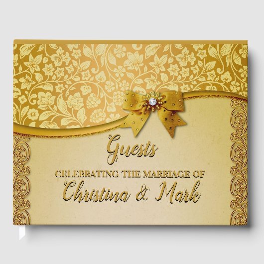 Verziert Elegante Retro Abstrakte Blume und Blätte Gästebuch (Vorderseite)