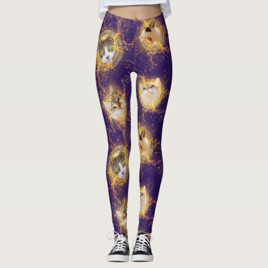 Verziert Floral Damask Niedlich Kitty Cat - Royal Leggings (Vorderseite)