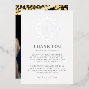 Verziert Floral Monogram Wedding Danke Foto Folien Feiertagskarte