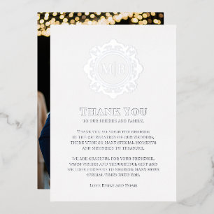 Verziert Floral Monogram Wedding Danke Foto Folien Feiertagskarte