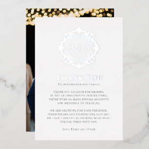 Verziert Floral Monogram Wedding Danke Foto Folien Feiertagskarte