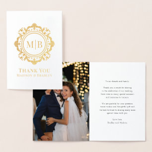 Verziert Floral Monogram Wedding Danke Foto Folienkarte