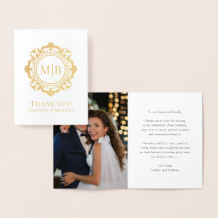 Verziert Floral Monogram Wedding Danke Foto Folienkarte