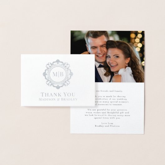 Verziert Floral Monogram Wedding Danke Foto Folienkarte (Anzeige)
