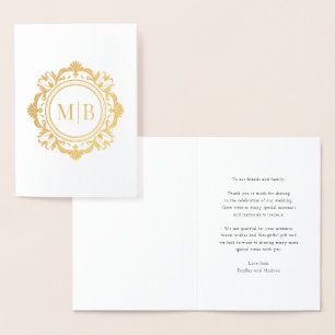 Verziert Floral Monogram Wedding Vielen Dank Folienkarte