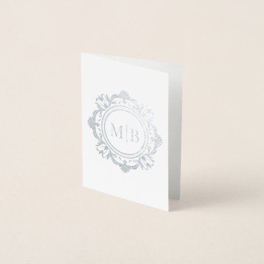 Verziert Floral Monogram Wedding Vielen Dank Folienkarte (Vorderseite)
