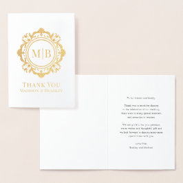 Verziert Floral Monogram Wedding Vielen Dank Folienkarte