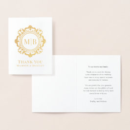 Verziert Floral Monogram Wedding Vielen Dank Folienkarte