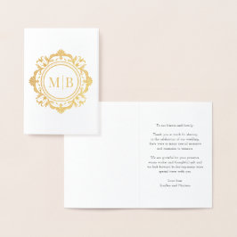 Verziert Floral Monogram Wedding Vielen Dank Folienkarte