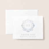 Verziert Floral Monogram Wedding Vielen Dank Folienkarte (Vorderseite mit Umschlag)