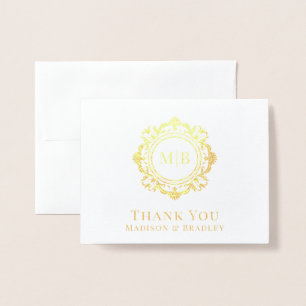 Verziert Floral Monogram Wedding Vielen Dank Folienkarte