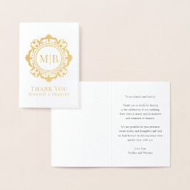Verziert Floral Monogram Wedding Vielen Dank Folienkarte