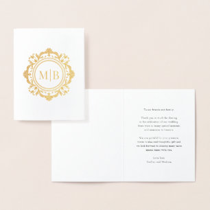 Verziert Floral Monogram Wedding Vielen Dank Folienkarte