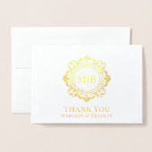 Verziert Floral Monogram Wedding Vielen Dank Folienkarte (Vorderseite mit Umschlag)