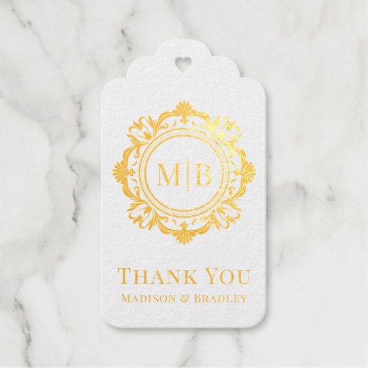 Verziert Floral Monogram Wedding Vielen Dank Geschenkanhänger (Vorderseite)