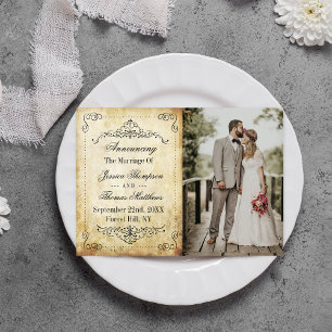 Verziert Geblüht Vintage Wedding Foto Ehe Ankündigung