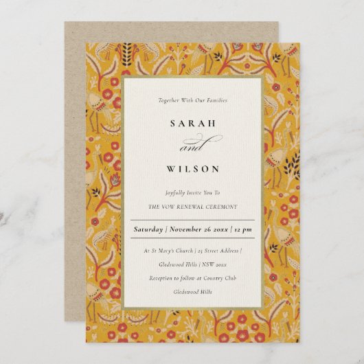 Verziert Gelbe Flora Vow Renewal Einladung (Vorne/Hinten)