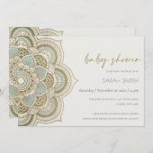 Verziert Gold Aquamarin Mandala Kinderdusche Einla Dankeskarte (Vorne/Hinten)