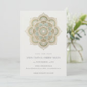 Verziert Gold Aquamarin Mandala Save the Date einl Dankeskarte (Stehend Vorderseite)