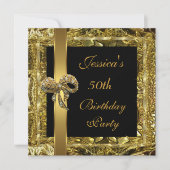 Verziert Gold Black 50. Geburtstag Elegante Einlad Einladung (Vorderseite)