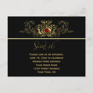 Verziert Gold Black Wirbel Red Ruby Jewel Sweet 16 Einladung