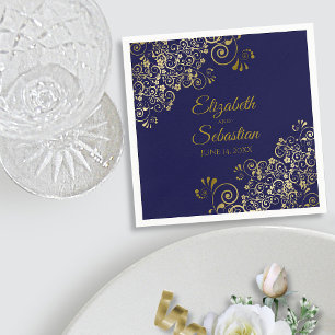Verziert Gold Filigree Elegant Navy Blue Wedding Serviette
