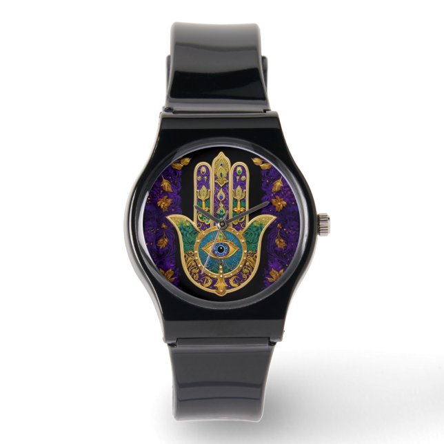 Verziert Gold Third Eye Hamsa Armbanduhr (Vorderseite)