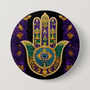 Verziert Gold Third Eye Hamsa Button