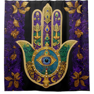 Verziert Gold Third Eye Hamsa Duschvorhang