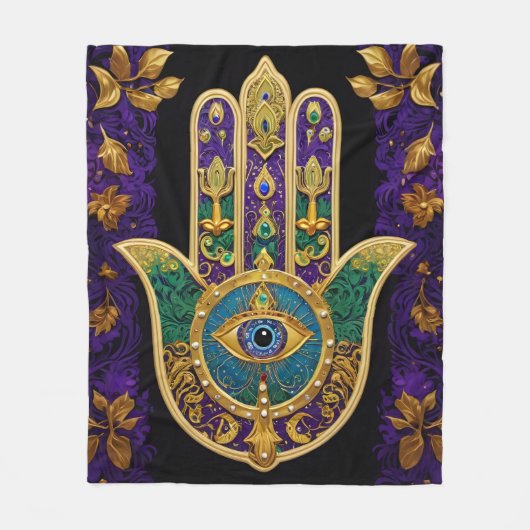 Verziert Gold Third Eye Hamsa Fleecedecke (Vorderseite)