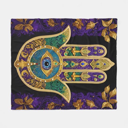 Verziert Gold Third Eye Hamsa Fleecedecke (Vorderseite (Horizontal))