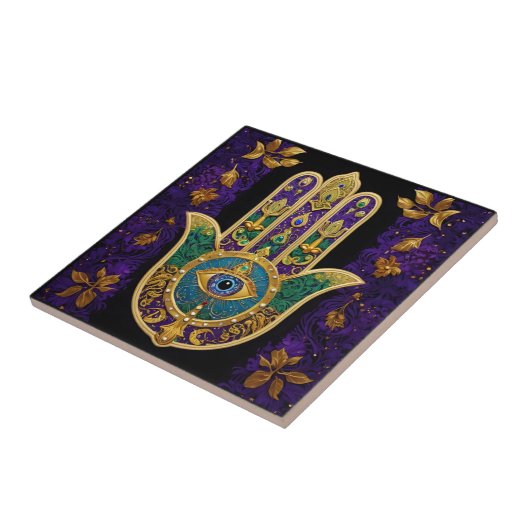 Verziert Gold Third Eye Hamsa Fliese (Seite)