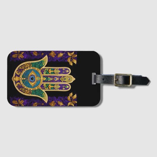Verziert Gold Third Eye Hamsa Gepäckanhänger (Vorderseite (Horizontal))