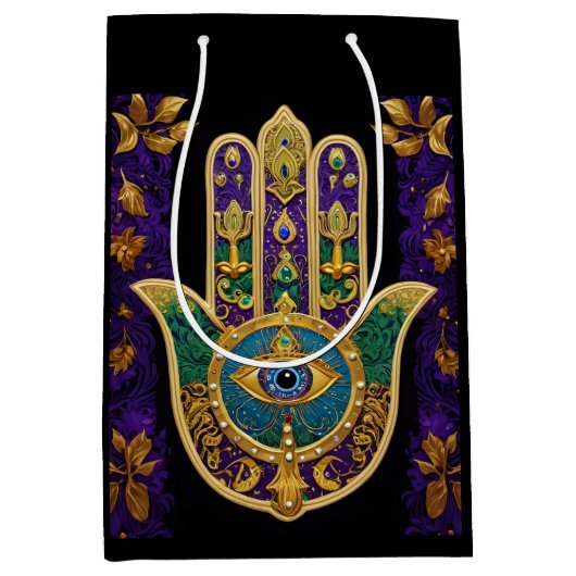Verziert Gold Third Eye Hamsa Mittlere Geschenktüte (Vorderseite)