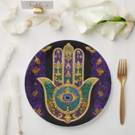 Verziert Gold Third Eye Hamsa Pappteller