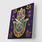 Verziert Gold Third Eye Hamsa Quadratische Wanduhr (Winkel)