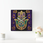 Verziert Gold Third Eye Hamsa Quadratische Wanduhr (Zuhause)
