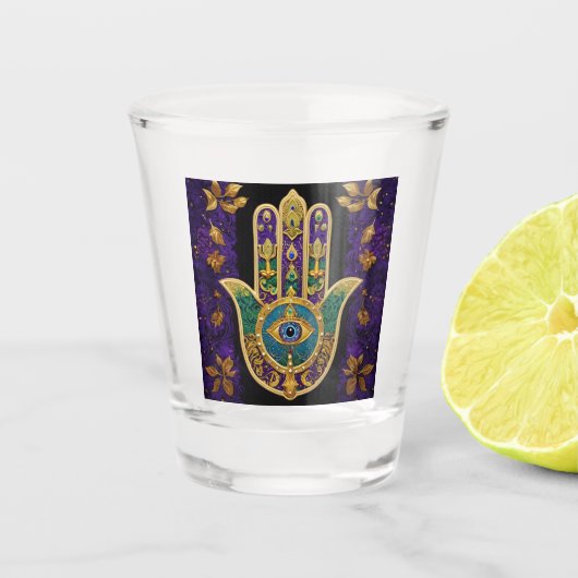Verziert Gold Third Eye Hamsa Schnapsglas (Vorderseite)