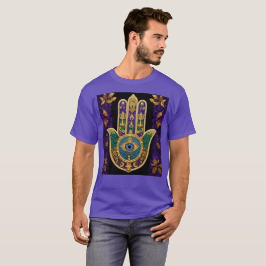Verziert Gold Third Eye Hamsa T-Shirt (Vorne ganz)
