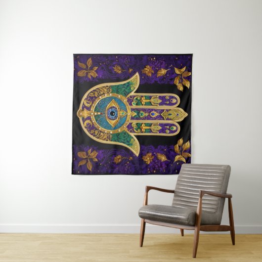 Verziert Gold Third Eye Hamsa Wandteppich (Beispiel (Horizontal))