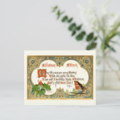 Verziert Gold Vintage Christmas Verse, Robin & Hol Postkarte (Stehend Vorderseite)