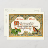 Verziert Gold Vintage Christmas Verse, Robin & Hol Postkarte (Vorne/Hinten)