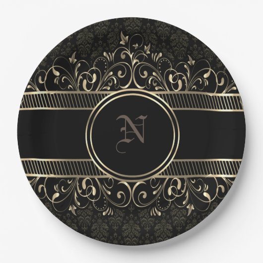 Verziert Gothic-Mit Monogramm Pappteller (Vorderseite)