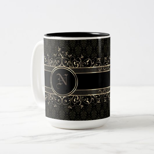 Verziert Gothic-Mit Monogramm Zweifarbige Tasse (Vorderseite Links)