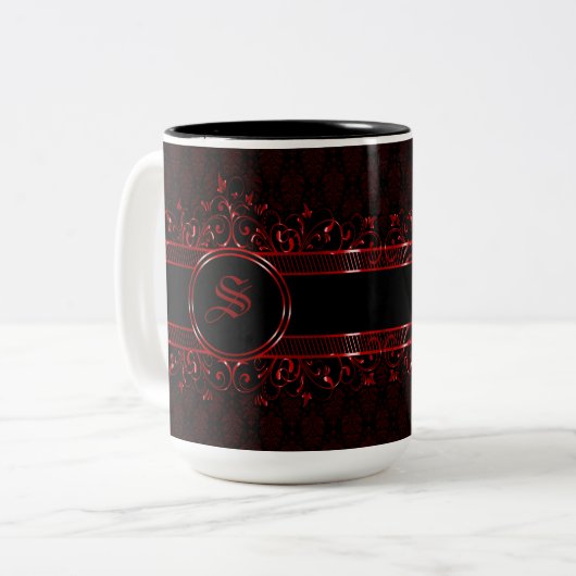 Verziert-Gothic-Mit Monogramm Zweifarbige Tasse (Vorderseite Links)